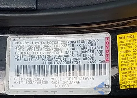 2002 Lexus Is 300 from USA, damaged, VIN JTHBD192220058734